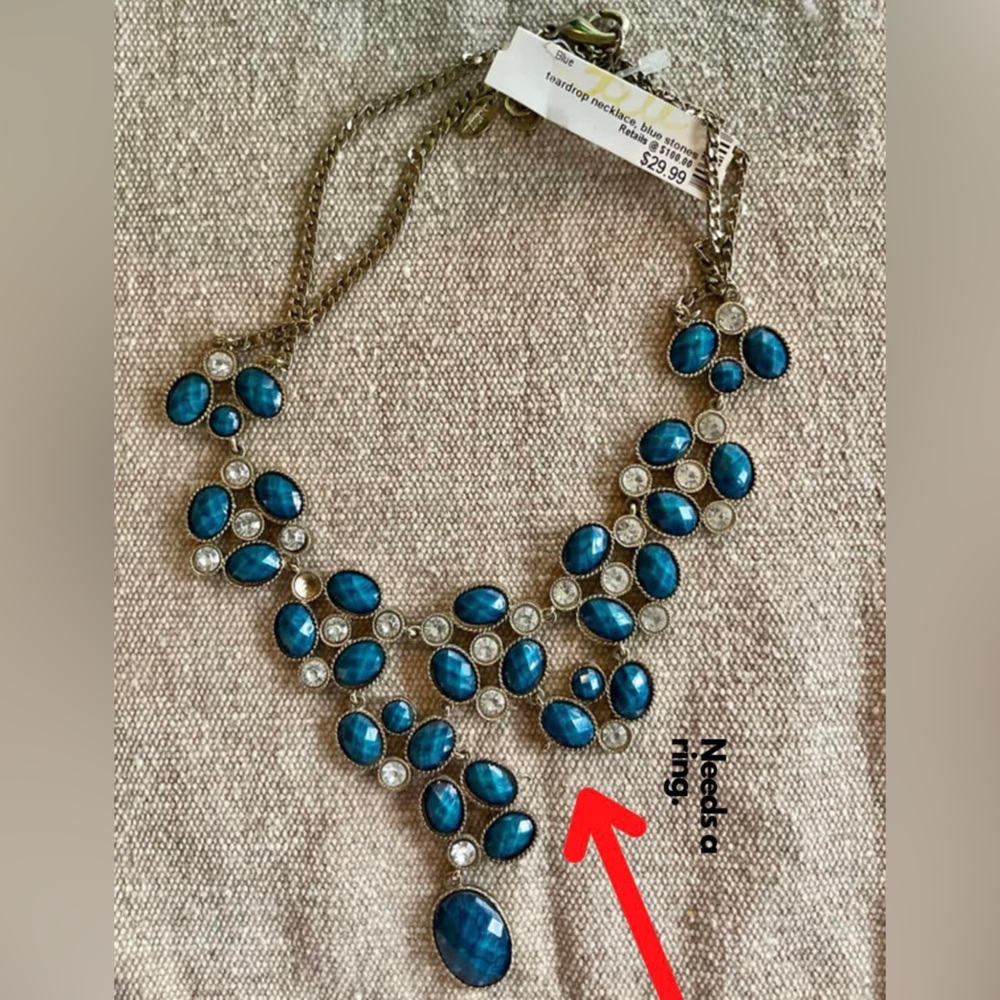 Blue, tear drop, necklace